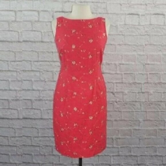 Vintage 90s Embroidered Ditsy Rose Floral Linen Dress 6 - Picture 1 of 10